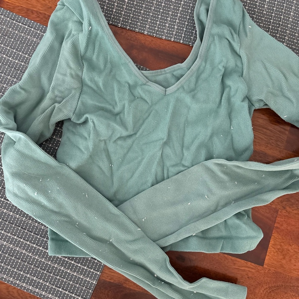 Green Long Sleeve Fitted Crop Bodysuit
